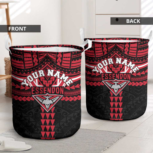 Personalized Essendon Bombers Laundry Basket Polynesian Tribal Pattern Heritage Football