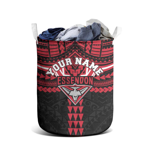 Personalized Essendon Bombers Laundry Basket Polynesian Tribal Pattern Heritage Football