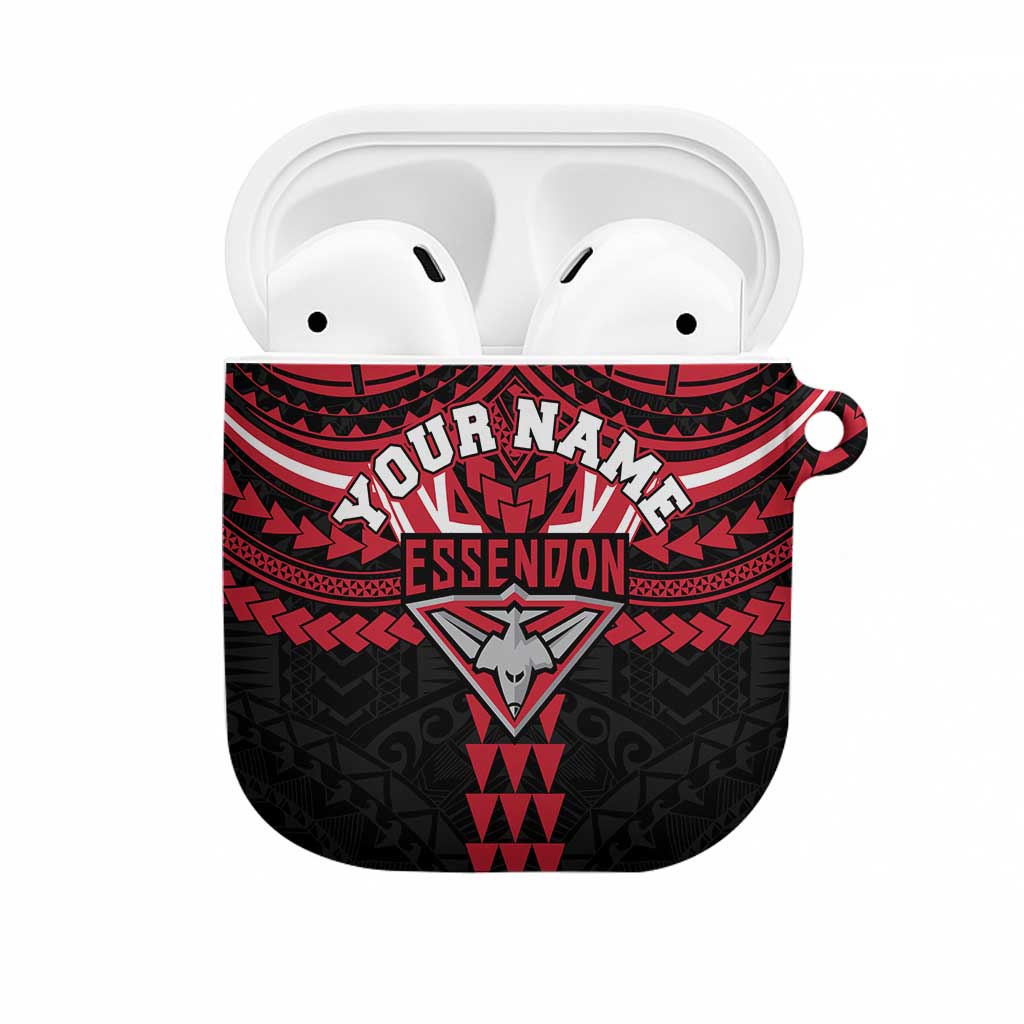 Personalized Essendon Bombers AirPods Case Polynesian Tribal Pattern Heritage Football