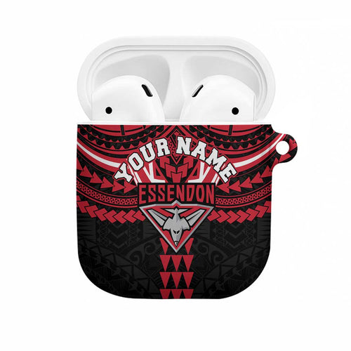 Personalized Essendon Bombers AirPods Case Polynesian Tribal Pattern Heritage Football
