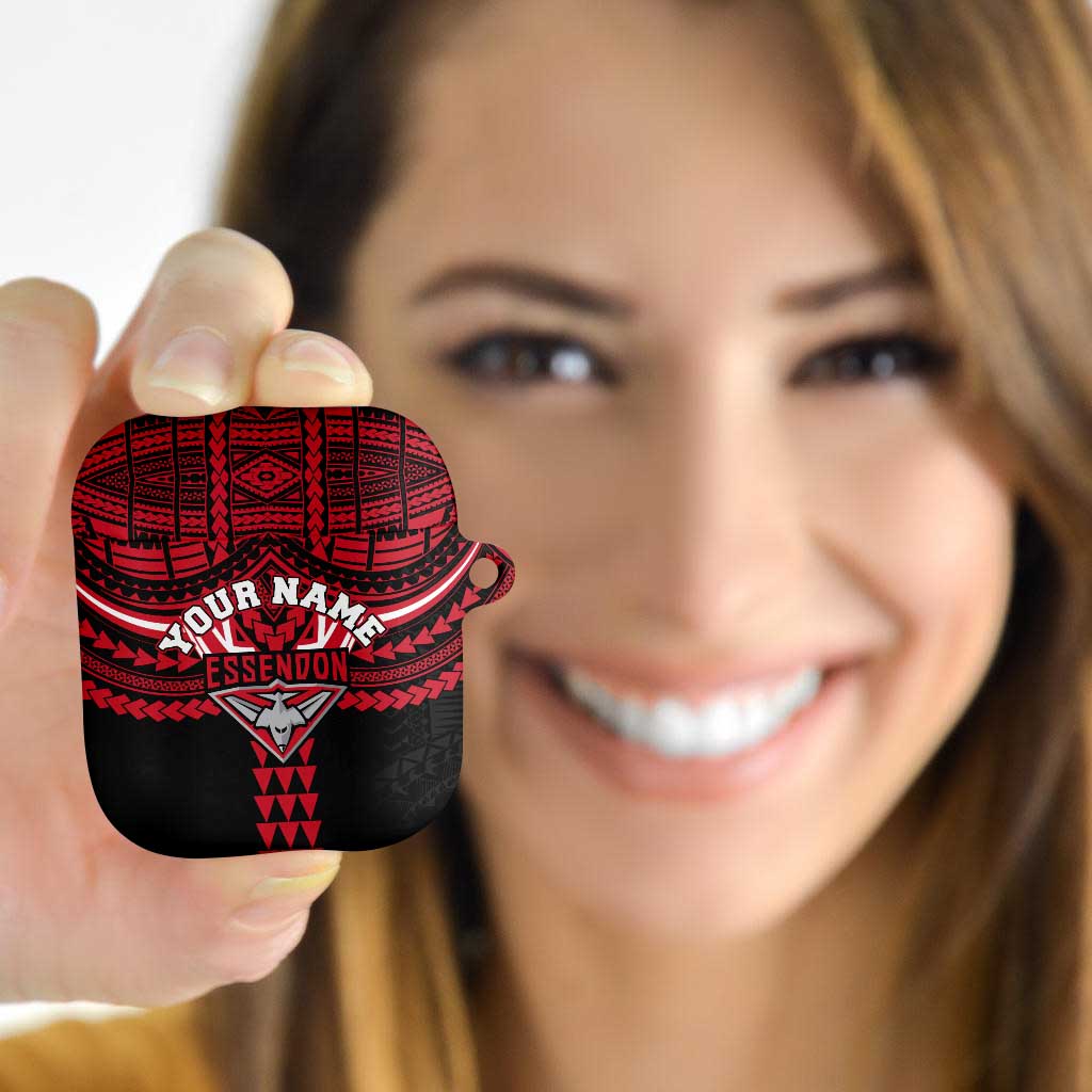 Personalized Essendon Bombers AirPods Case Polynesian Tribal Pattern Heritage Football