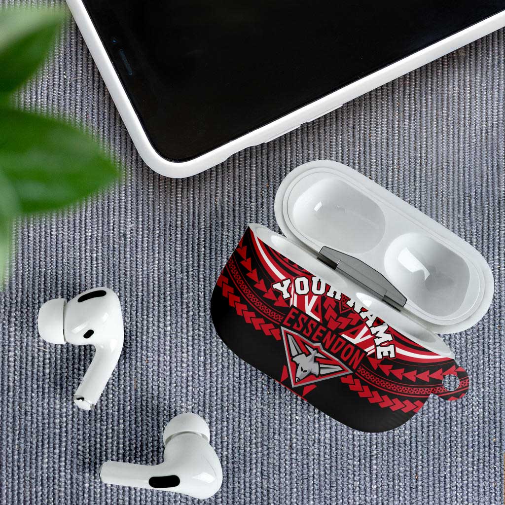 Personalized Essendon Bombers AirPods Case Polynesian Tribal Pattern Heritage Football