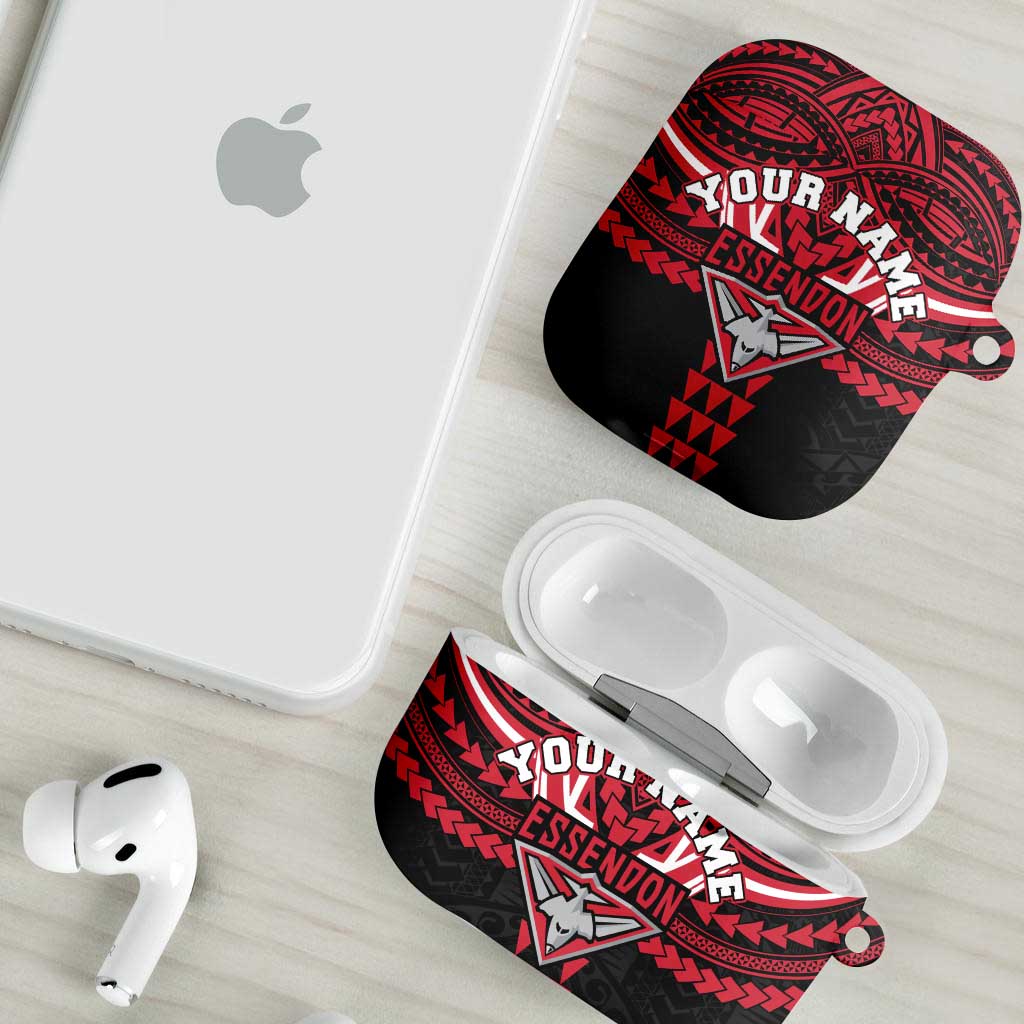 Personalized Essendon Bombers AirPods Case Polynesian Tribal Pattern Heritage Football