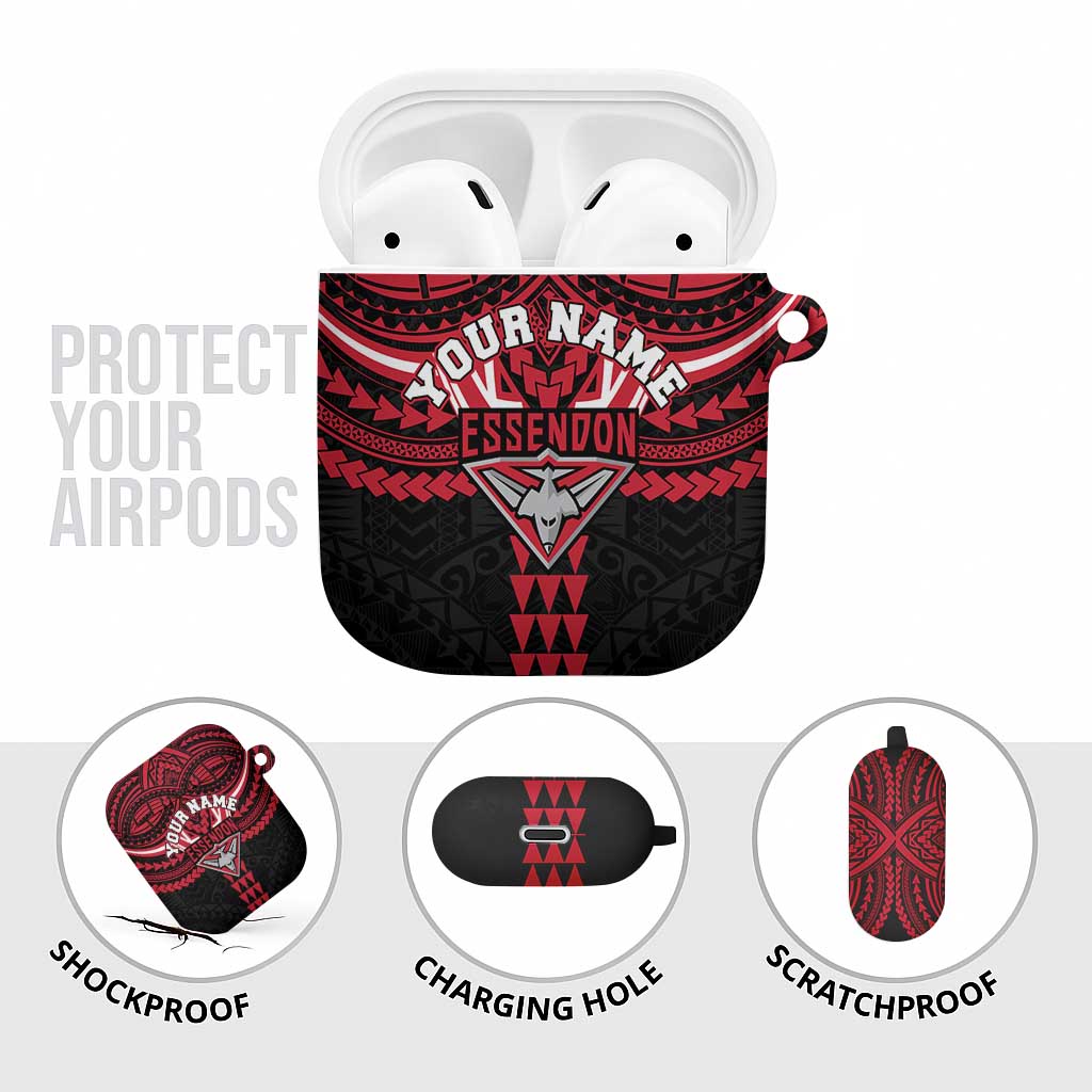 Personalized Essendon Bombers AirPods Case Polynesian Tribal Pattern Heritage Football