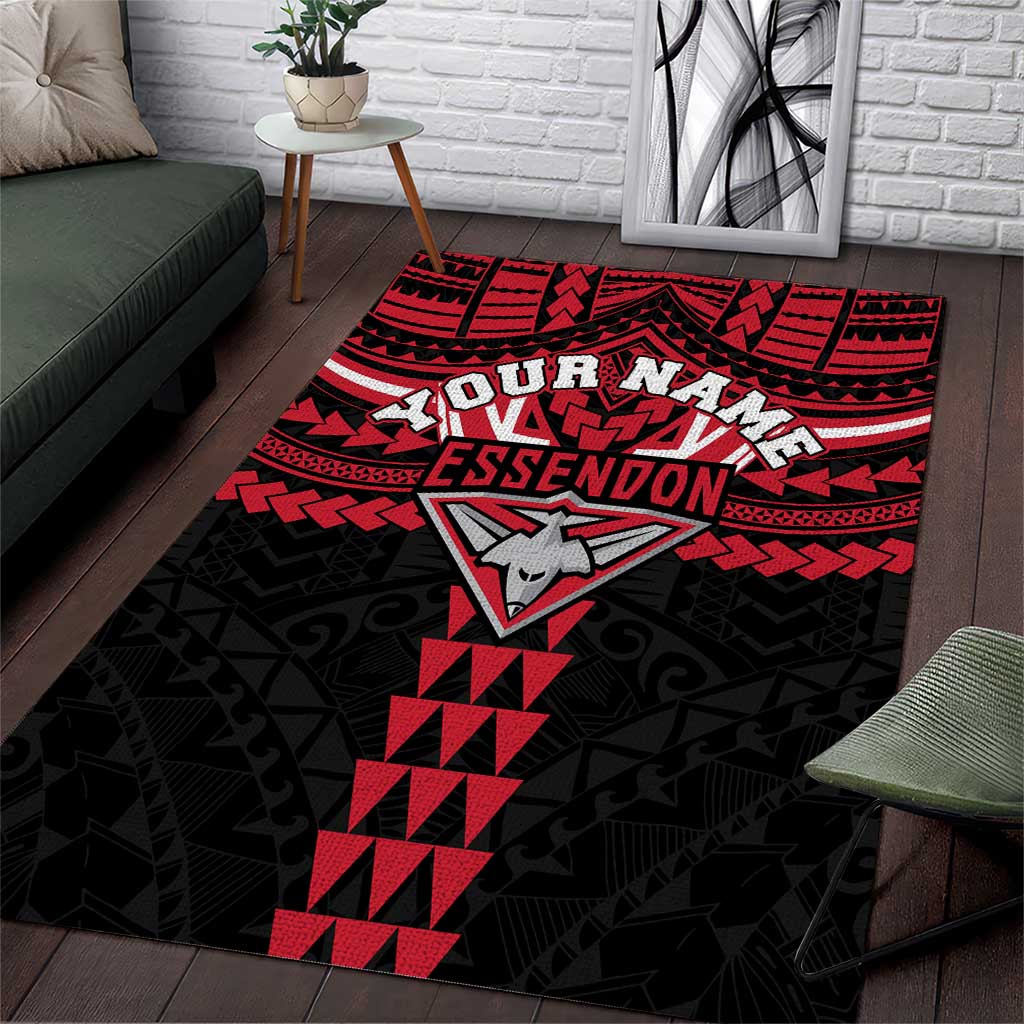 Personalized Essendon Bombers Area Rug Polynesian Tribal Pattern Heritage Football