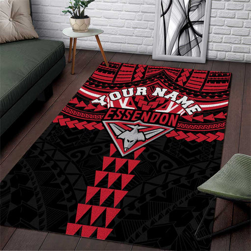 Personalized Essendon Bombers Area Rug Polynesian Tribal Pattern Heritage Football