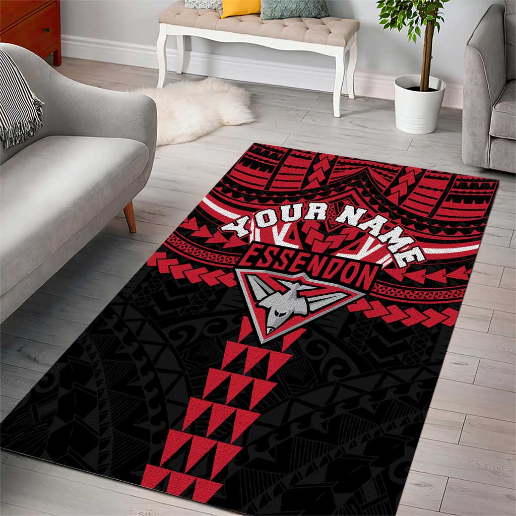 Personalized Essendon Bombers Area Rug Polynesian Tribal Pattern Heritage Football