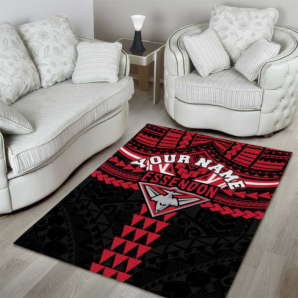Personalized Essendon Bombers Area Rug Polynesian Tribal Pattern Heritage Football
