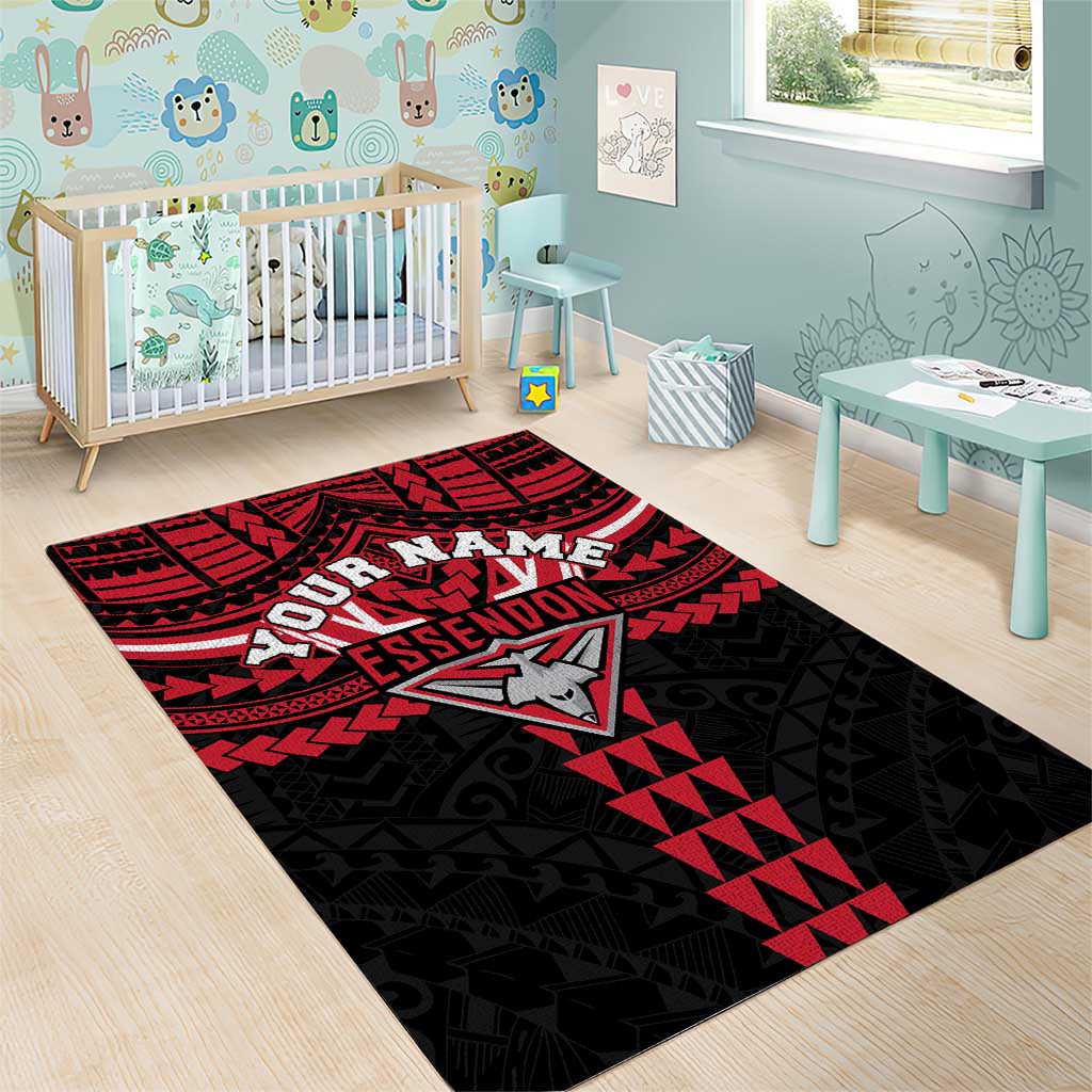 Personalized Essendon Bombers Area Rug Polynesian Tribal Pattern Heritage Football