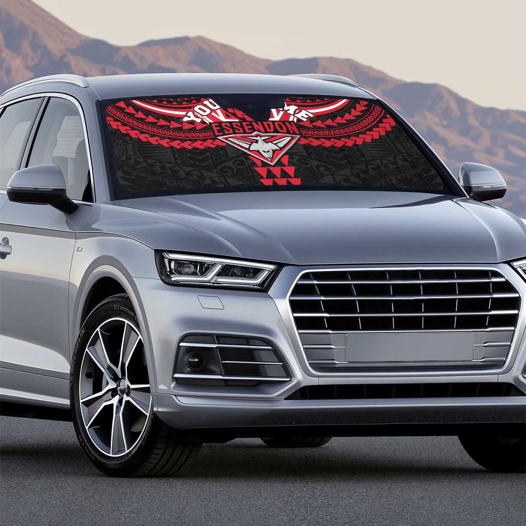 Personalized Essendon Bombers Auto Sun Shade Polynesian Tribal Pattern Heritage Football