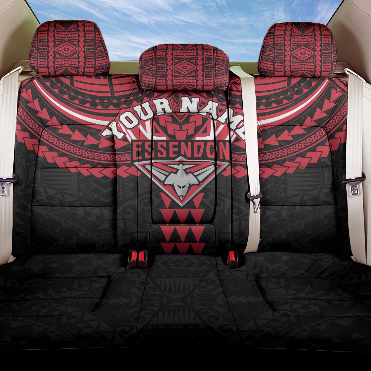 Personalized Essendon Bombers Back Car Seat Cover Polynesian Tribal Pattern Heritage Football