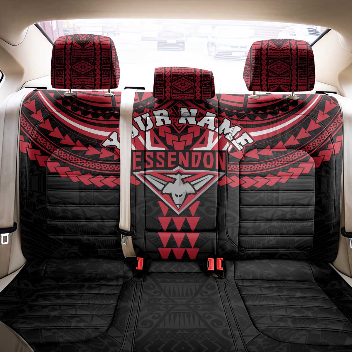 Personalized Essendon Bombers Back Car Seat Cover Polynesian Tribal Pattern Heritage Football