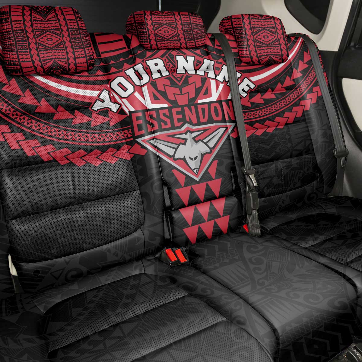 Personalized Essendon Bombers Back Car Seat Cover Polynesian Tribal Pattern Heritage Football