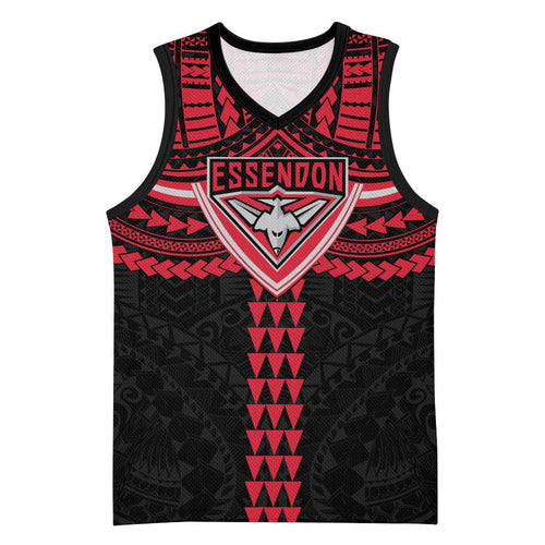 Personalized Essendon Bombers Basketball Jersey Polynesian Tribal Pattern Heritage Football