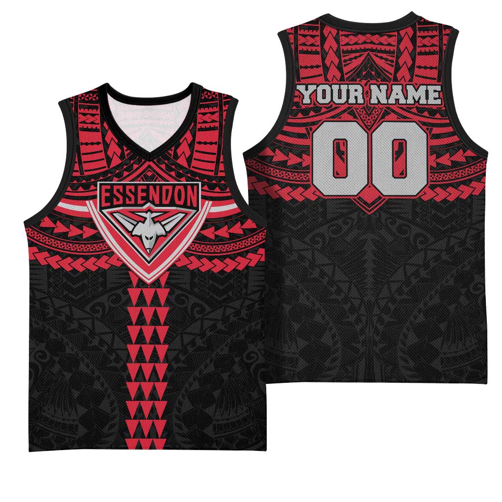 Personalized Essendon Bombers Basketball Jersey Polynesian Tribal Pattern Heritage Football