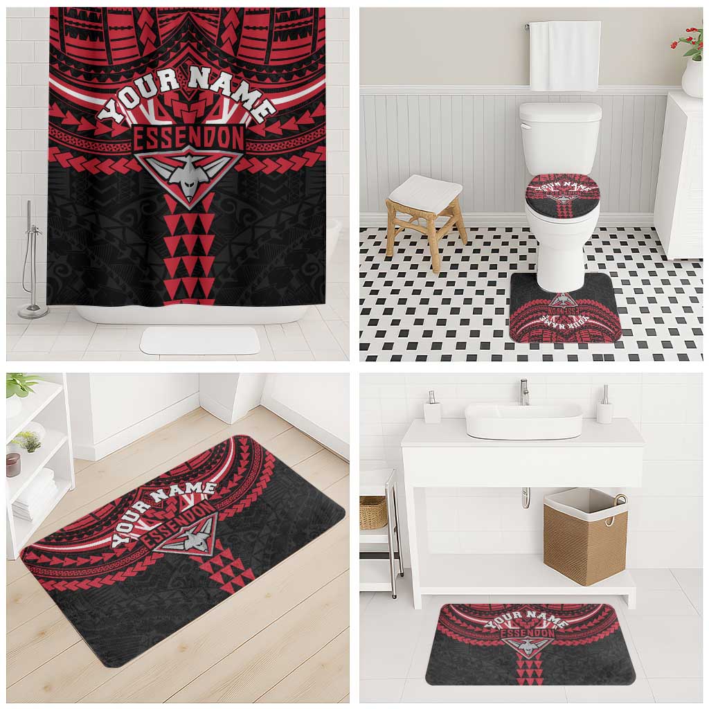 Personalized Essendon Bombers Bathroom Set Polynesian Tribal Pattern Heritage Football