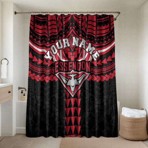 Personalized Essendon Bombers Bathroom Set Polynesian Tribal Pattern Heritage Football