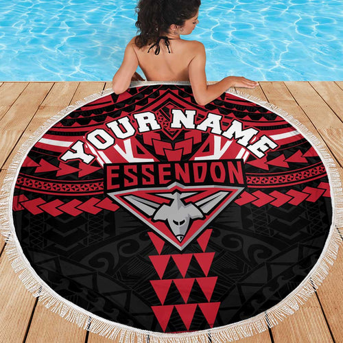 Personalized Essendon Bombers Beach Blanket Polynesian Tribal Pattern Heritage Football