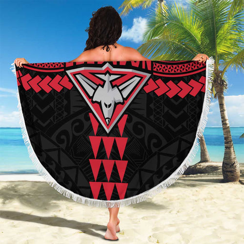 Personalized Essendon Bombers Beach Blanket Polynesian Tribal Pattern Heritage Football