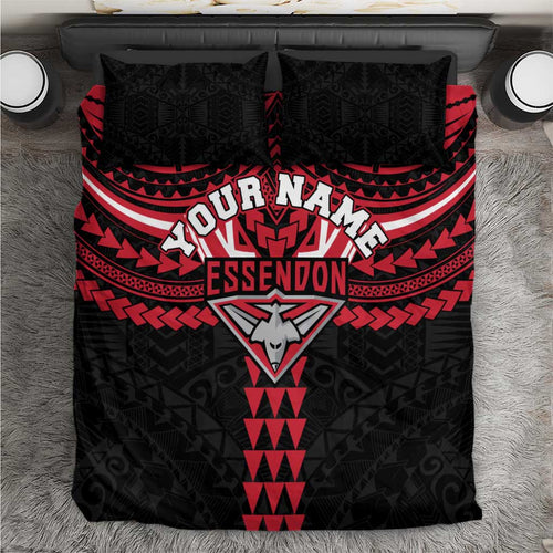 Personalized Essendon Bombers Bedding Set Polynesian Tribal Pattern Heritage Football