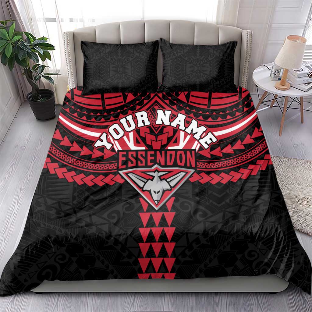 Personalized Essendon Bombers Bedding Set Polynesian Tribal Pattern Heritage Football
