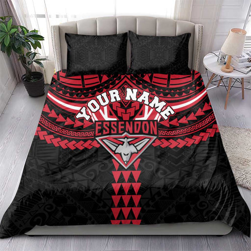Personalized Essendon Bombers Bedding Set Polynesian Tribal Pattern Heritage Football