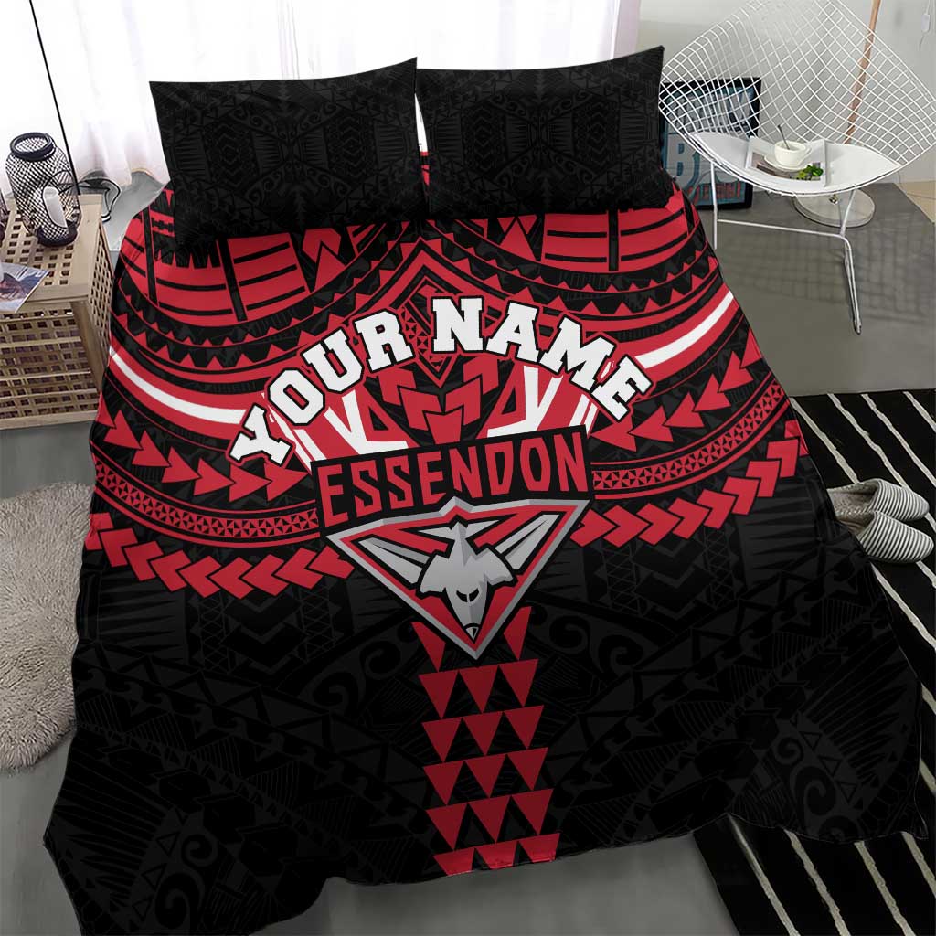 Personalized Essendon Bombers Bedding Set Polynesian Tribal Pattern Heritage Football