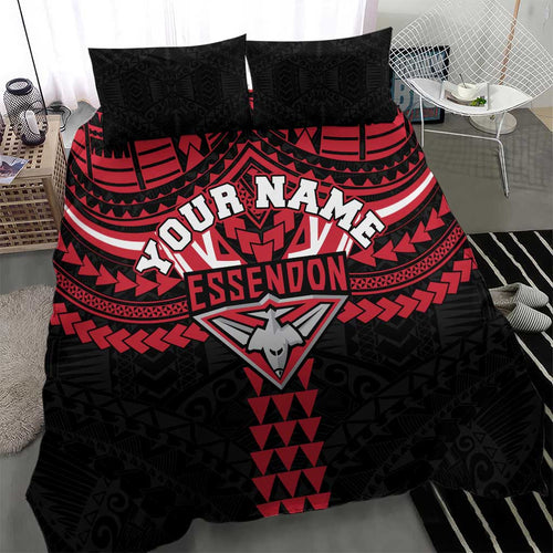 Personalized Essendon Bombers Bedding Set Polynesian Tribal Pattern Heritage Football