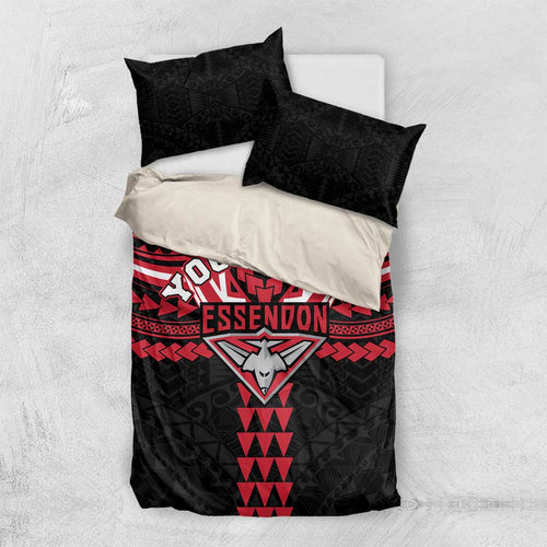 Personalized Essendon Bombers Bedding Set Polynesian Tribal Pattern Heritage Football