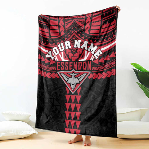 Personalized Essendon Bombers Blanket Polynesian Tribal Pattern Heritage Football