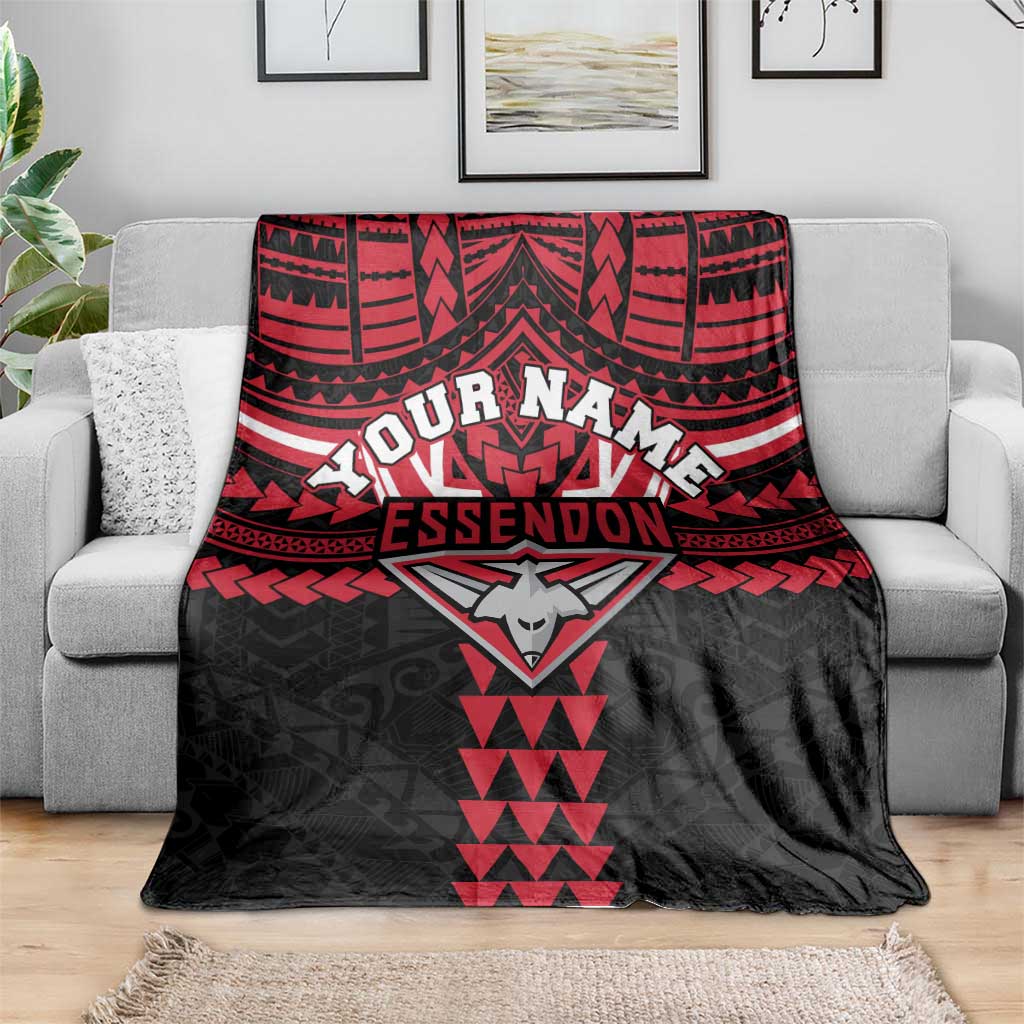 Personalized Essendon Bombers Blanket Polynesian Tribal Pattern Heritage Football