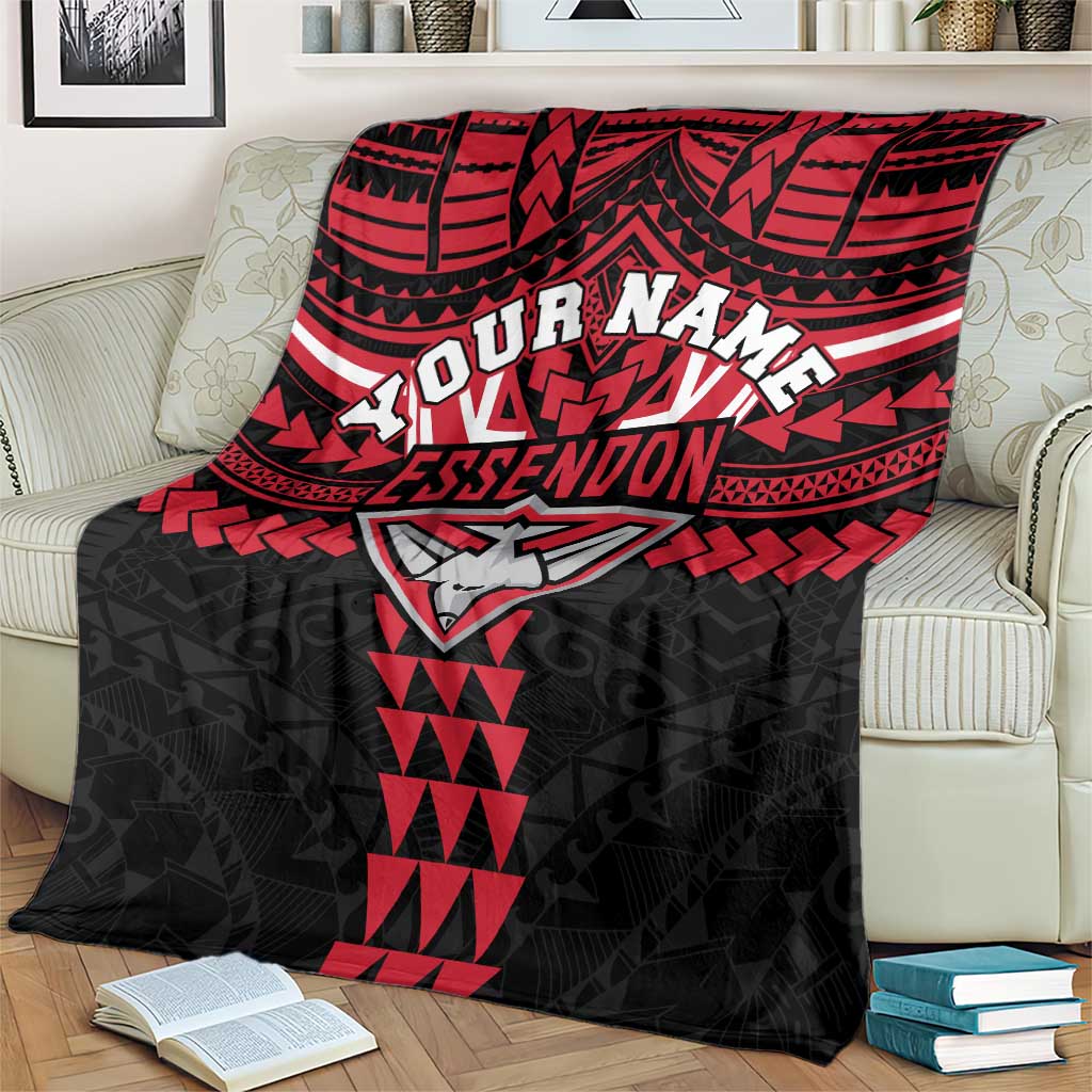 Personalized Essendon Bombers Blanket Polynesian Tribal Pattern Heritage Football