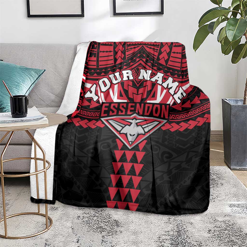 Personalized Essendon Bombers Blanket Polynesian Tribal Pattern Heritage Football
