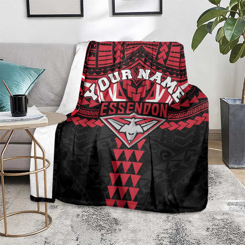 Personalized Essendon Bombers Blanket Polynesian Tribal Pattern Heritage Football