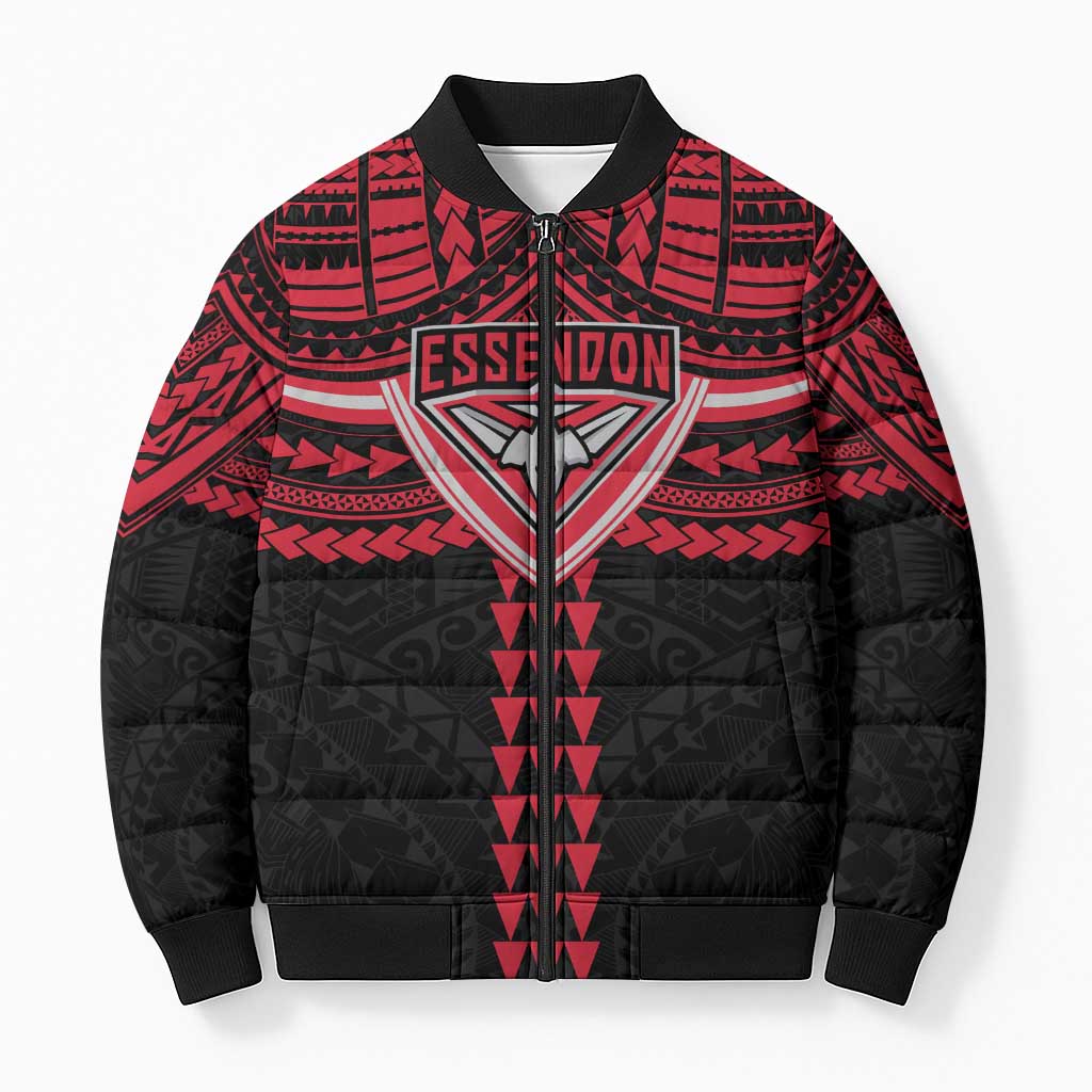 Personalized Essendon Bombers Bomber Puffer Jacket Polynesian Tribal Pattern Heritage Football