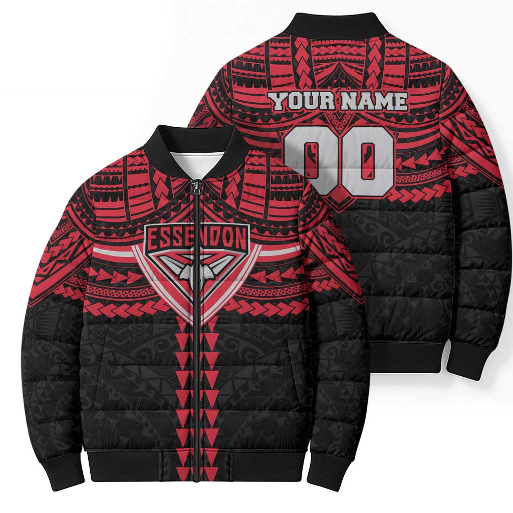 Personalized Essendon Bombers Bomber Puffer Jacket Polynesian Tribal Pattern Heritage Football
