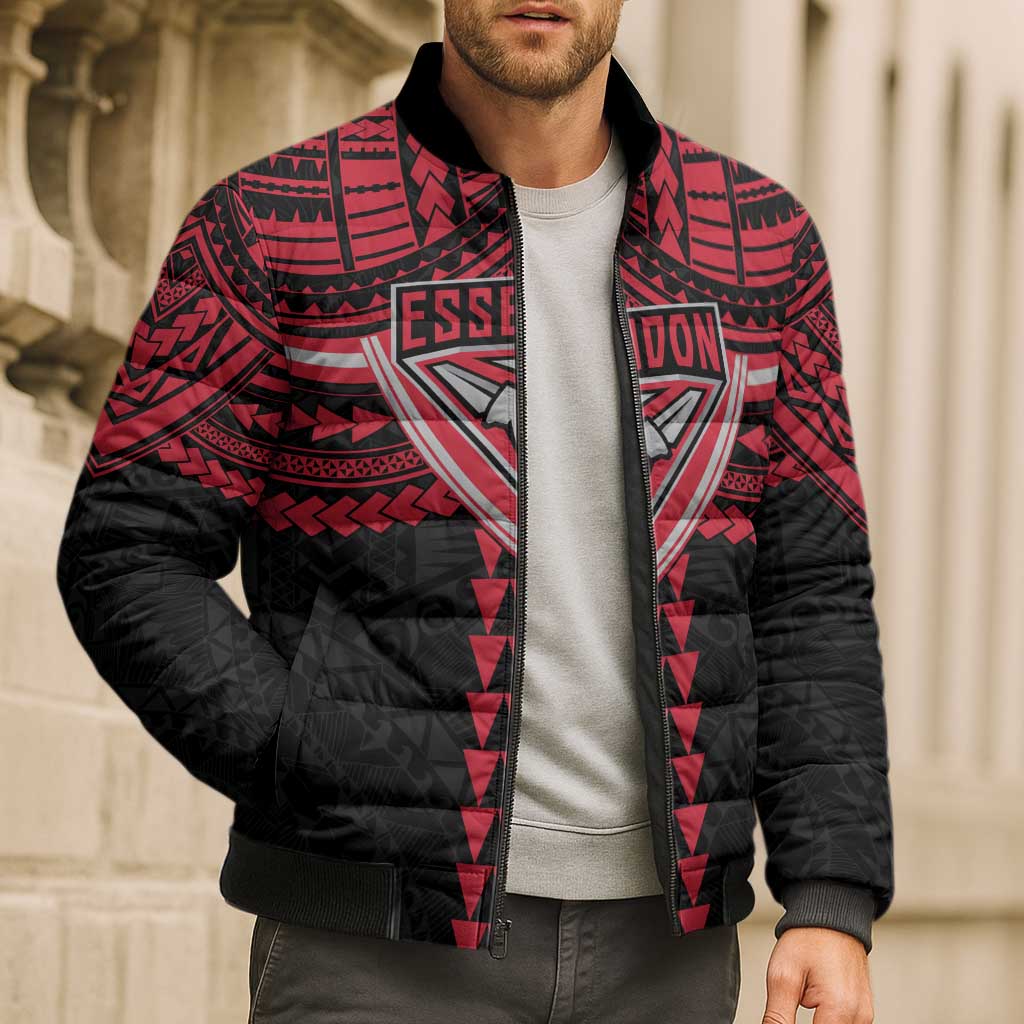 Personalized Essendon Bombers Bomber Puffer Jacket Polynesian Tribal Pattern Heritage Football
