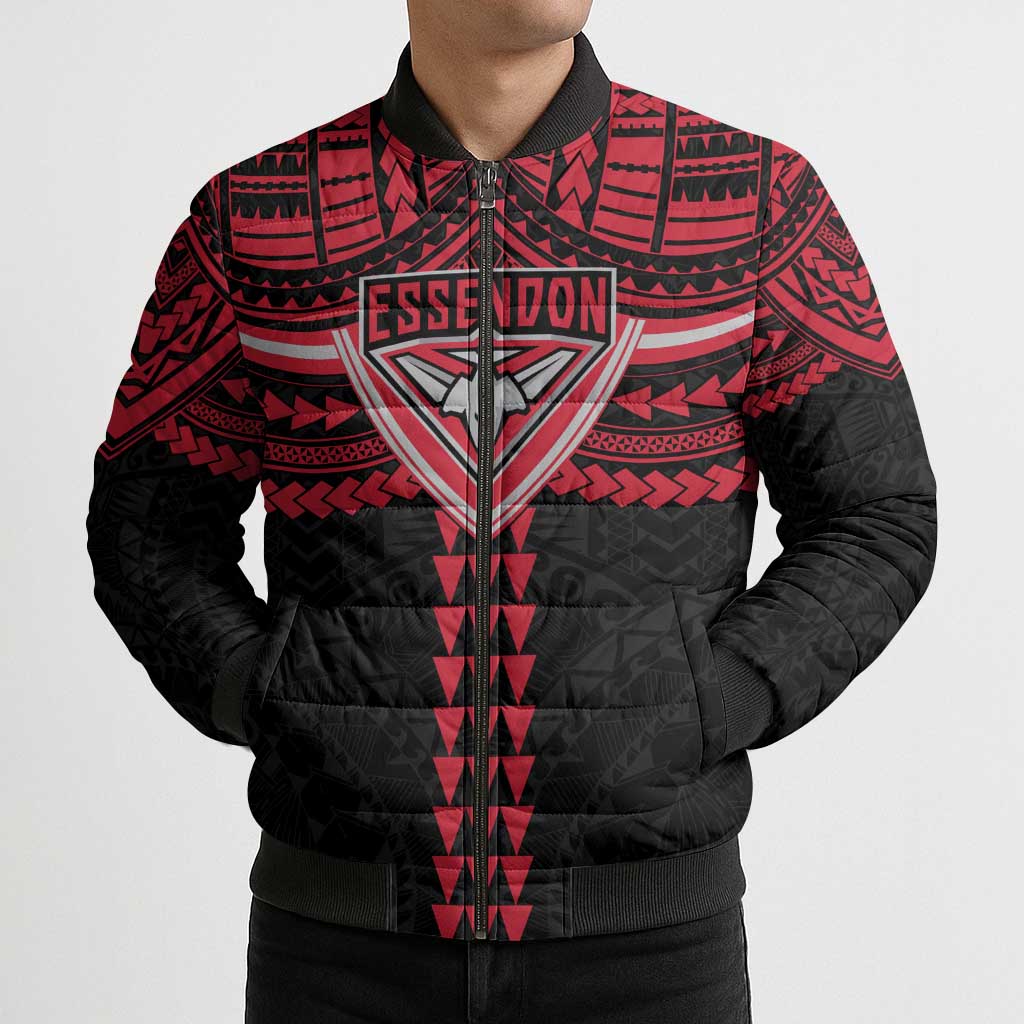Personalized Essendon Bombers Bomber Puffer Jacket Polynesian Tribal Pattern Heritage Football