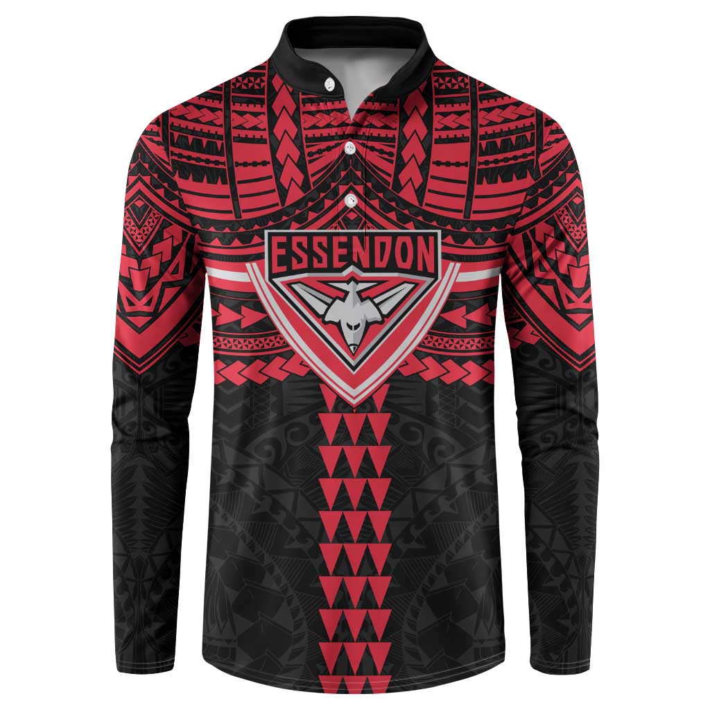 Personalized Essendon Bombers Button Sweatshirt Polynesian Tribal Pattern Heritage Football