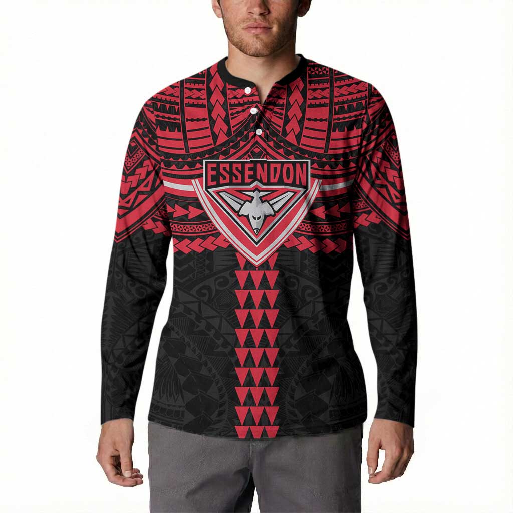 Personalized Essendon Bombers Button Sweatshirt Polynesian Tribal Pattern Heritage Football