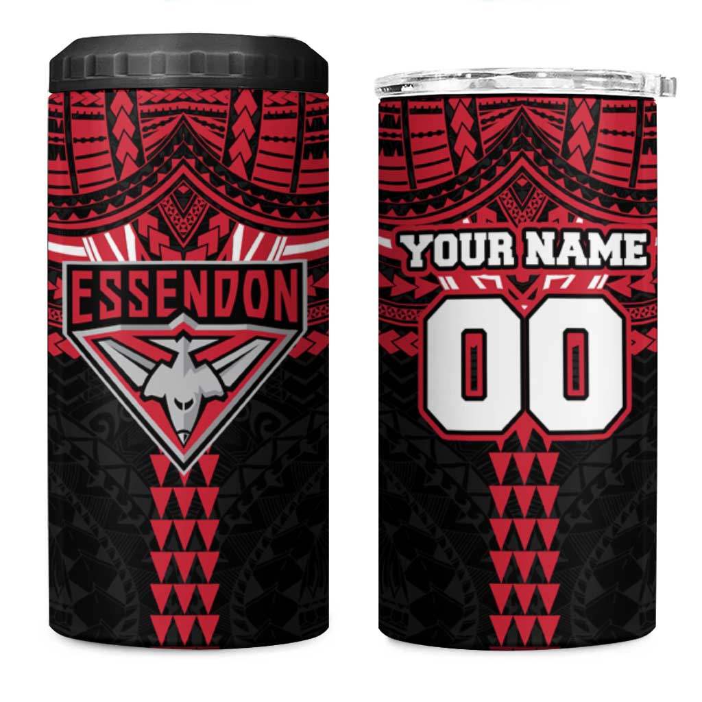 Personalized Essendon Bombers 4 in 1 Can Cooler Tumbler Polynesian Tribal Pattern Heritage Football