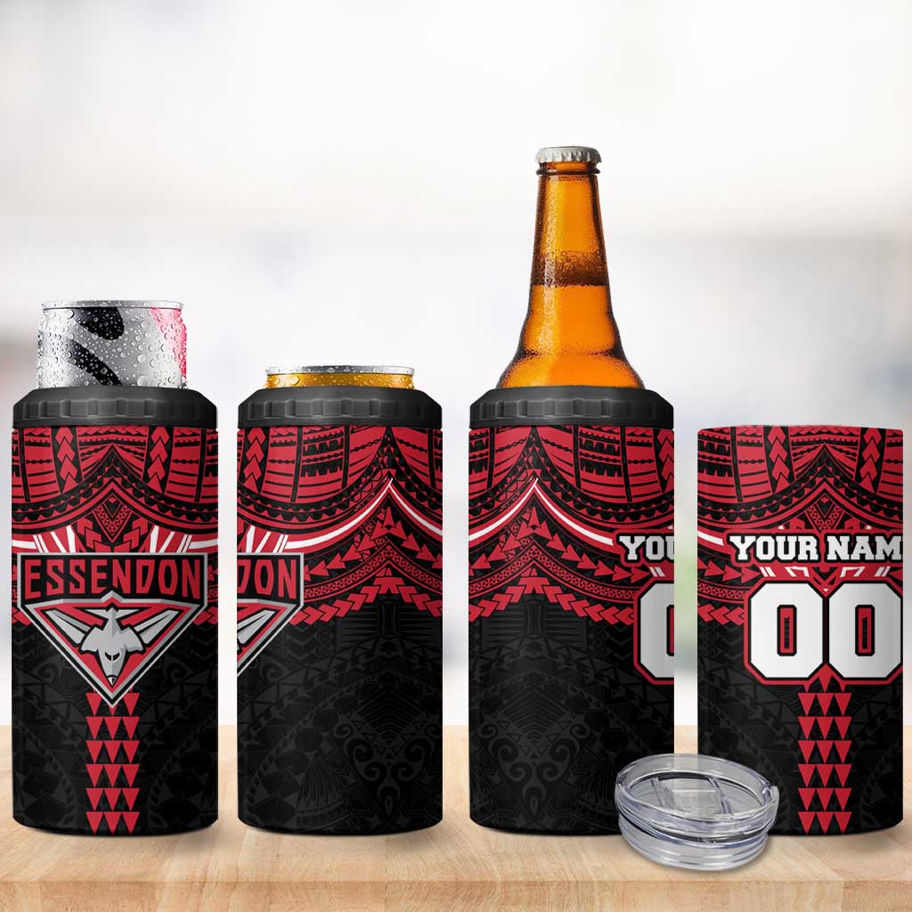 Personalized Essendon Bombers 4 in 1 Can Cooler Tumbler Polynesian Tribal Pattern Heritage Football