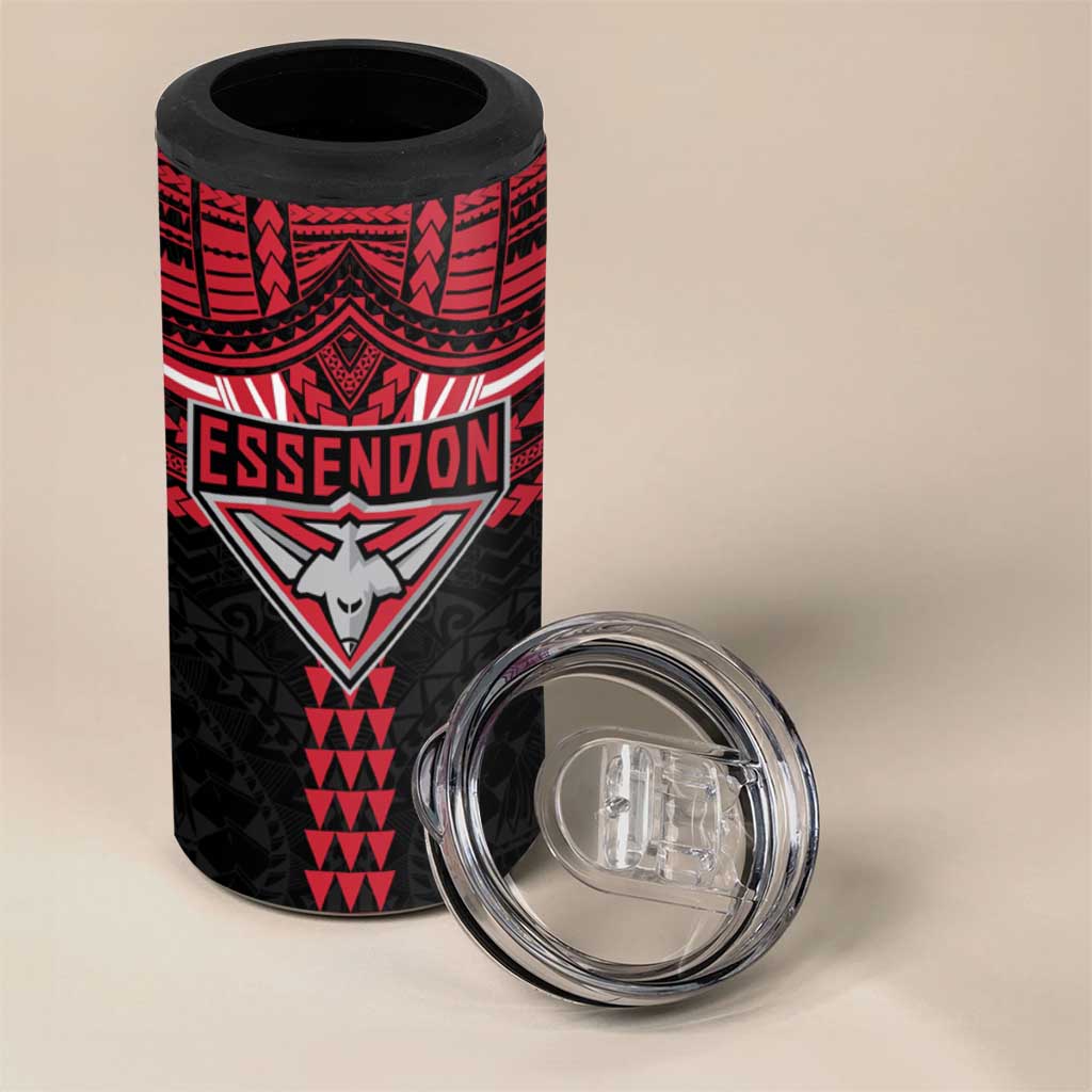Personalized Essendon Bombers 4 in 1 Can Cooler Tumbler Polynesian Tribal Pattern Heritage Football