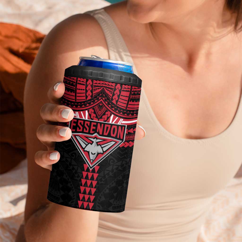 Personalized Essendon Bombers 4 in 1 Can Cooler Tumbler Polynesian Tribal Pattern Heritage Football