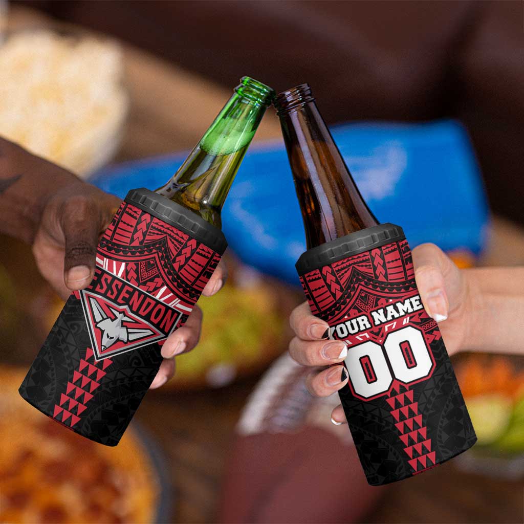 Personalized Essendon Bombers 4 in 1 Can Cooler Tumbler Polynesian Tribal Pattern Heritage Football
