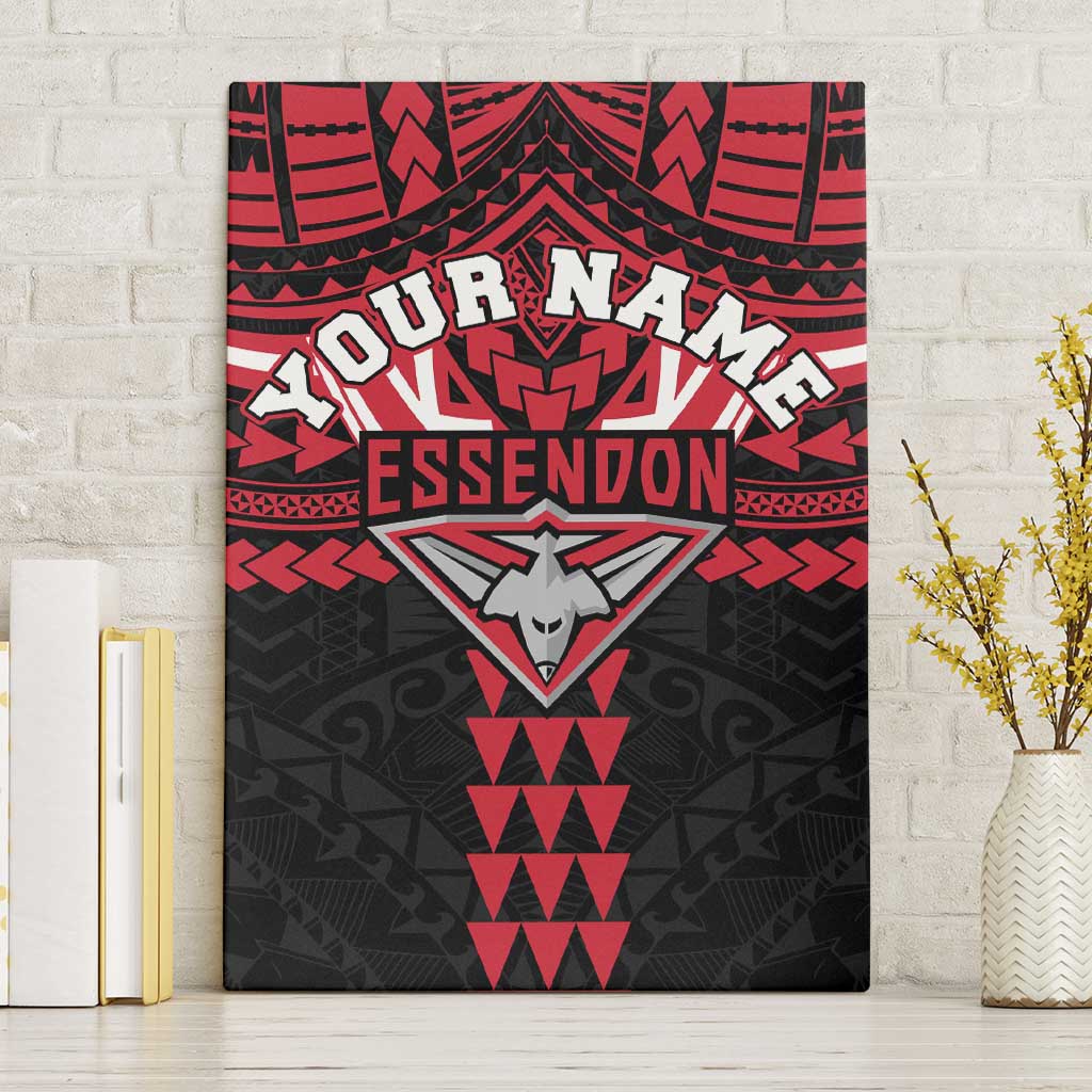Personalized Essendon Bombers Canvas Wall Art Polynesian Tribal Pattern Heritage Football