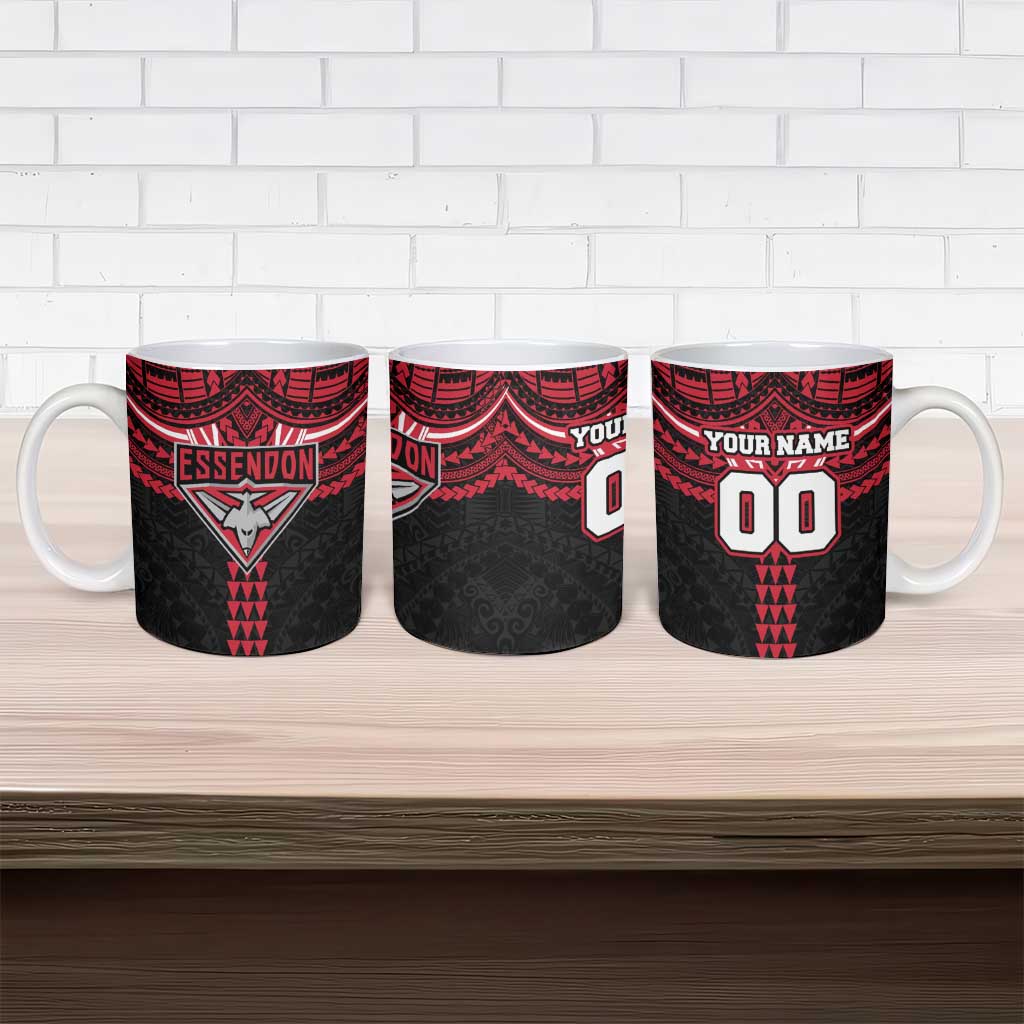 Personalized Essendon Bombers Ceramic Mug Polynesian Tribal Pattern Heritage Football