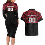Personalized Essendon Bombers Couples Matching Long Sleeve Bodycon Dress and Hawaiian Shirt Polynesian Tribal Pattern Heritage Football