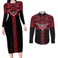 Personalized Essendon Bombers Couples Matching Long Sleeve Bodycon Dress and Long Sleeve Button Shirt Polynesian Tribal Pattern Heritage Football