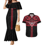 Personalized Essendon Bombers Couples Matching Mermaid Dress and Hawaiian Shirt Polynesian Tribal Pattern Heritage Football